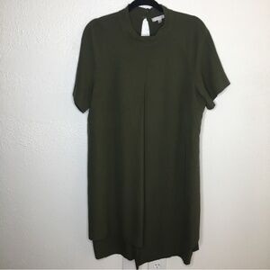 Spense Mock Neck Short Sleeve Dress in Olive Green 14